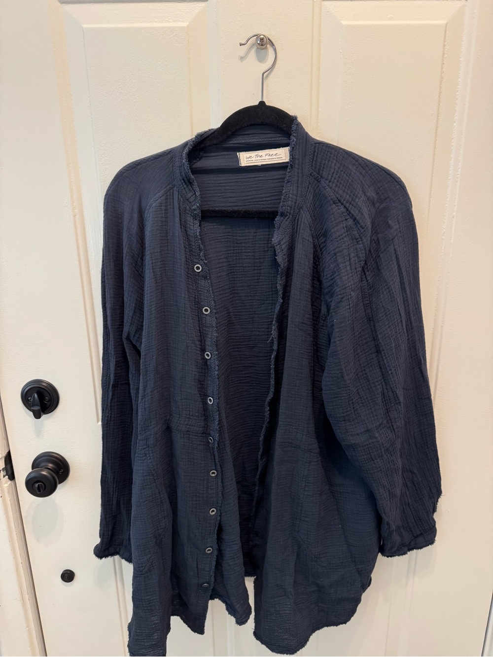 We The Free Dark Navy Button-Front Casual Shirt